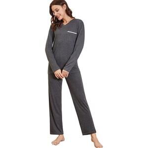 Difficort Womens Pajama Set Long Sleeve Lounge Pjs Sleepwear Pockets Large